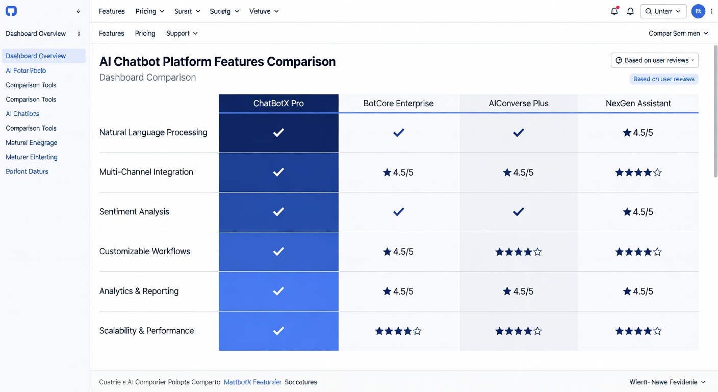 AI chatbot platforms comparison dashboard