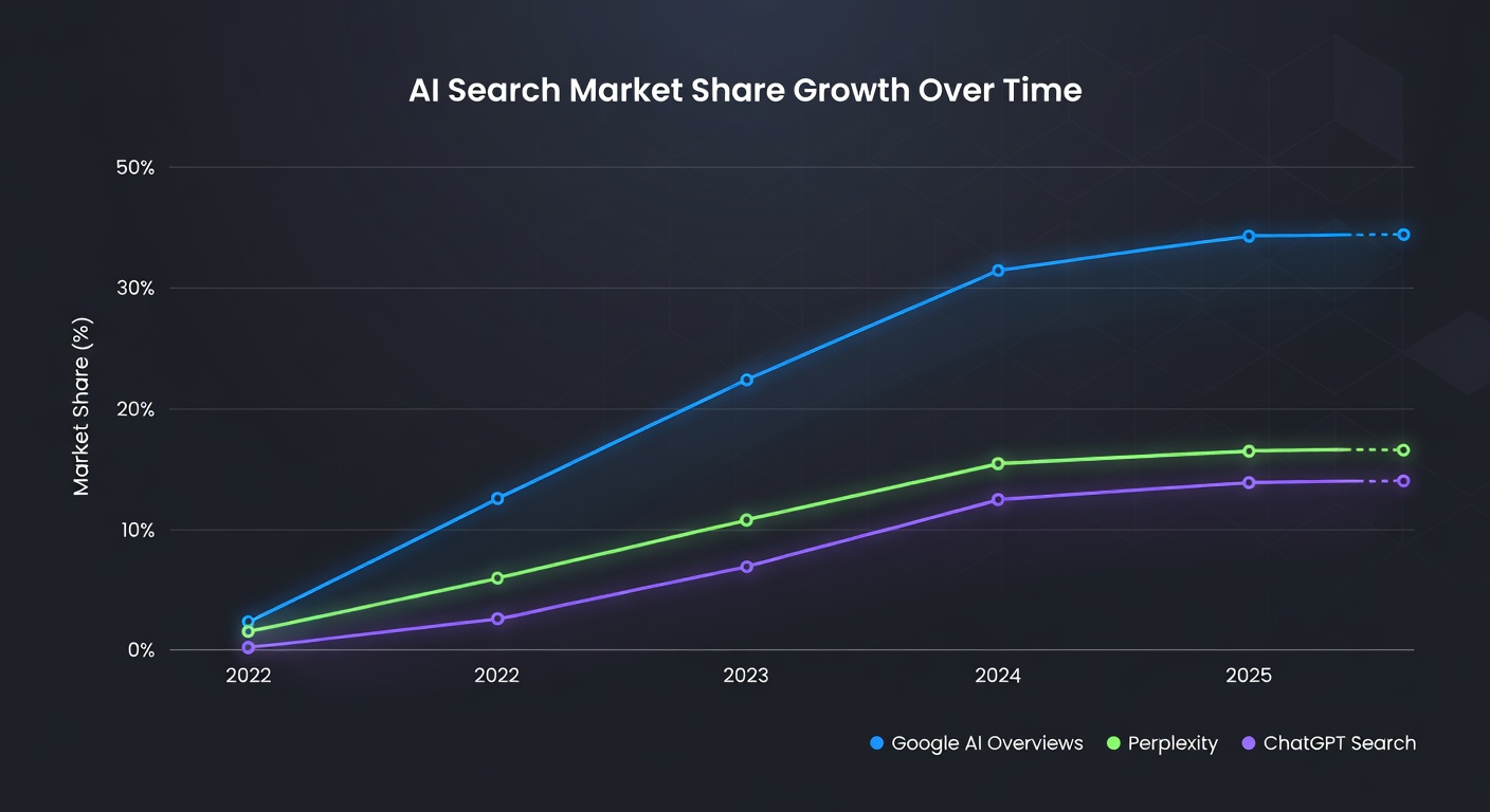 Graph showing the rise of AI Overviews in Google search results from 2024 to 2026
