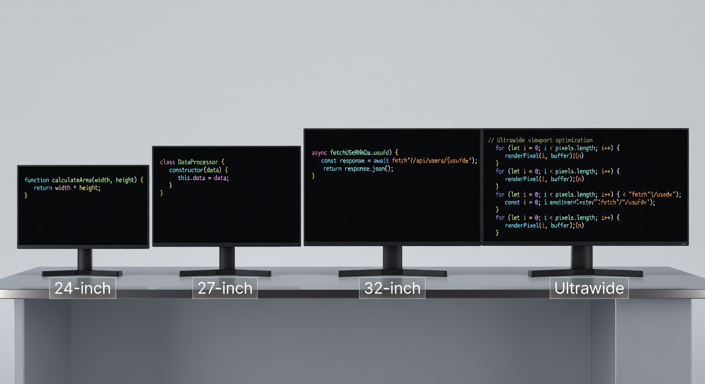 All five monitors shown at scale with relative size comparison