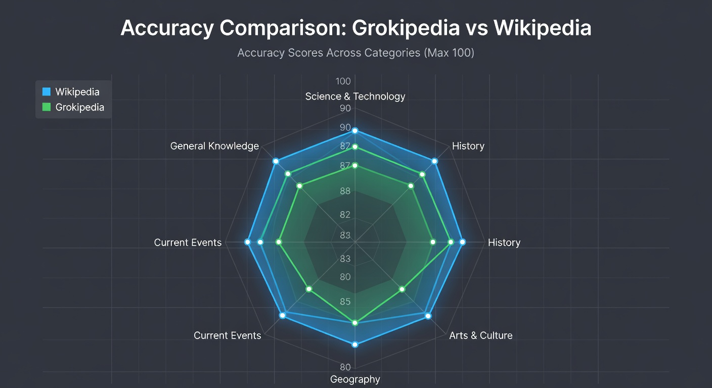 Comparison showing accuracy rates across different topic categories on Grokipedia