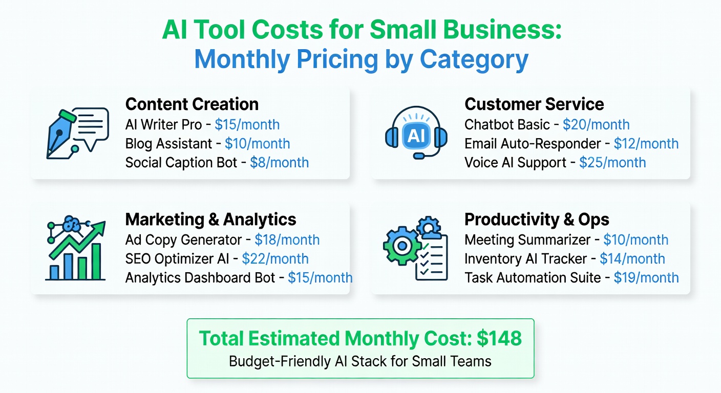 Comparison table of AI tool costs for a typical small business monthly budget